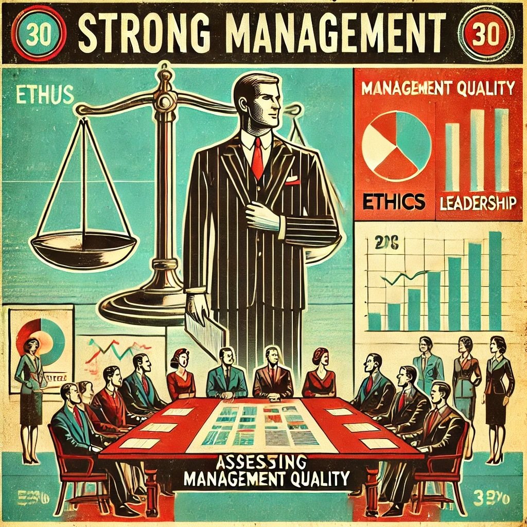 the concept of assessing management quality in investment strategies complete with a vintage-inspired design