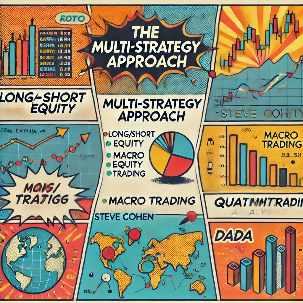 The Multi-Strategy Approach showcasing Steve Cohen's key investment strategies long/short equity, macro trading, and quantitative analysis