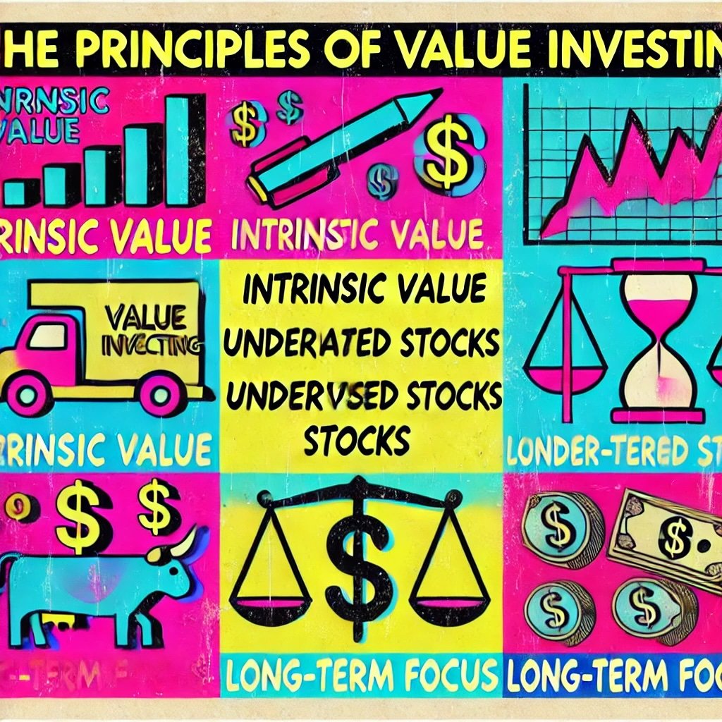 The Principles of Value Investing captures key concepts like intrinsic value, undervalued stocks, and long-term focus