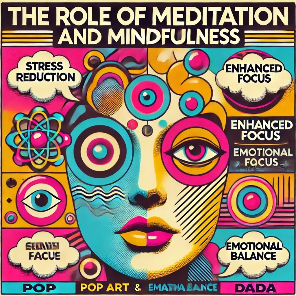 The Role of Meditation and Mindfulness highlights concepts like stress reduction, enhanced focus, and emotional balance