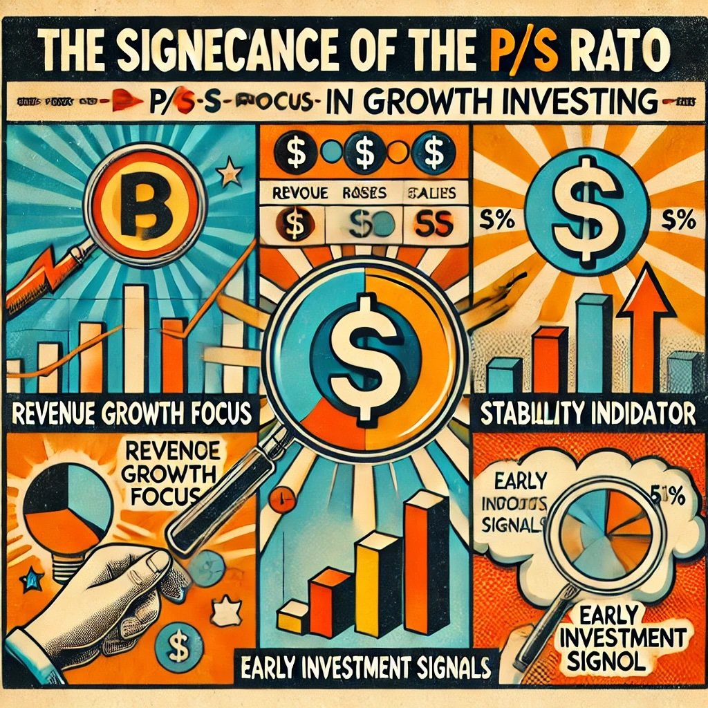 The Significance of the P/S Ratio in Growth Investing highlighting key concepts like revenue growth, stability, and early investment signals