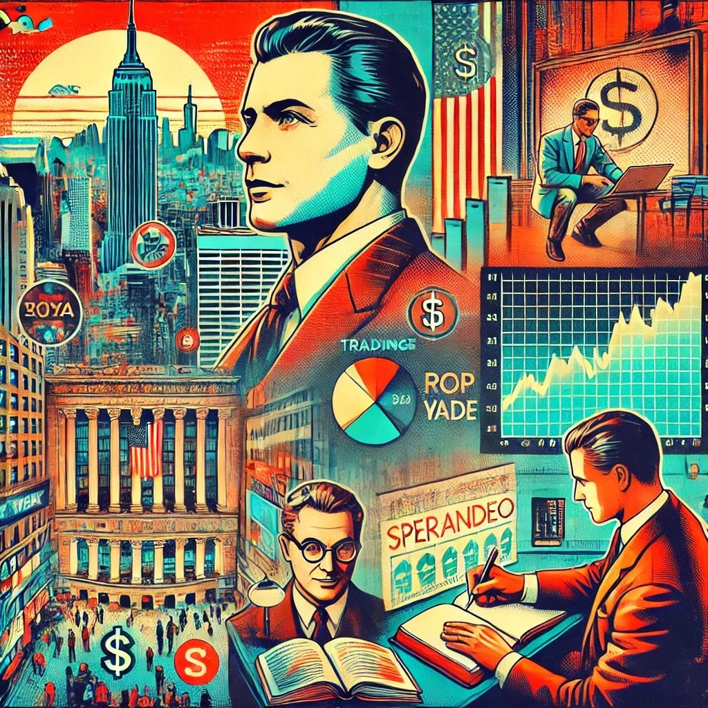 Victor Sperandeo's journey dynamic scene reflects his evolution from a floor trader to a renowned market strategist and author, set against a vibrant backdrop of New York City