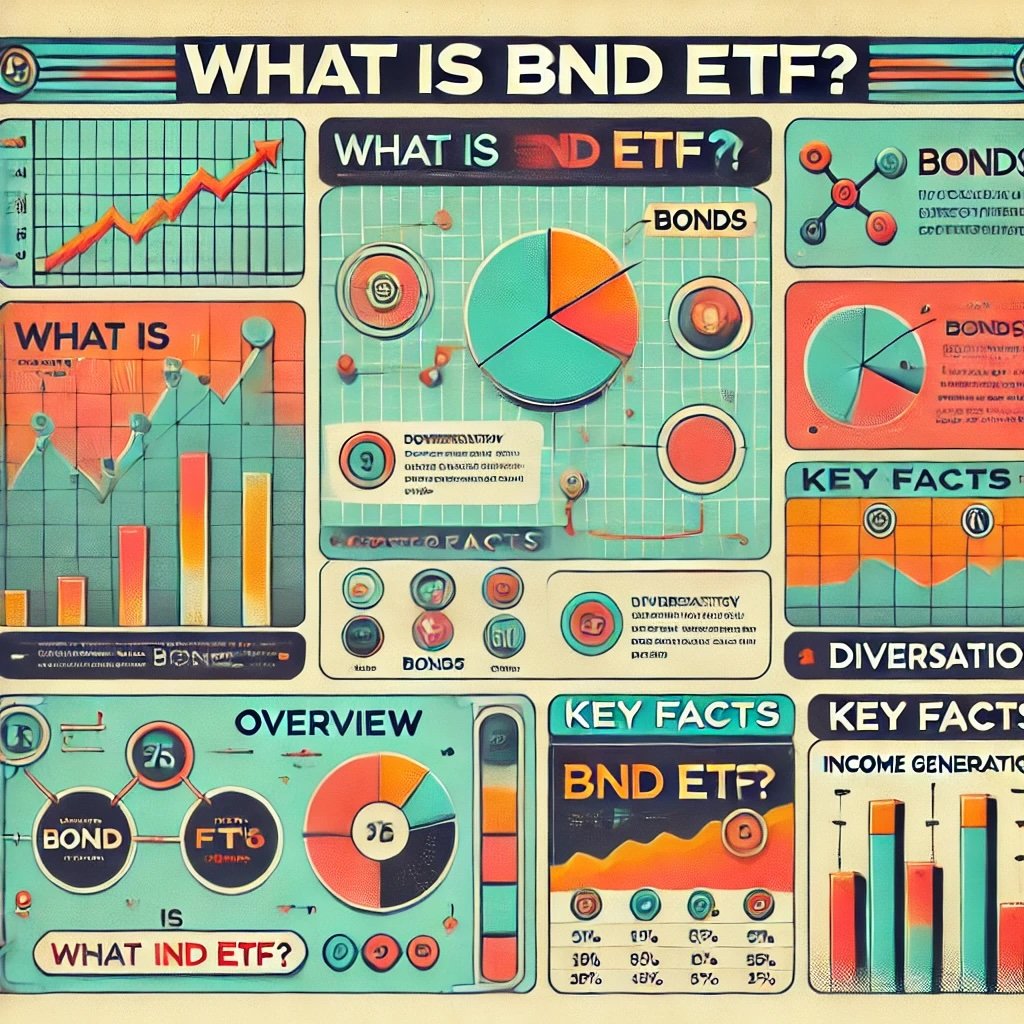 What Is BND ETF? with neon elements and a clean structure for easy understanding it highlights key facts, the purpose of the ETF, and its role as a core fixed-income holding